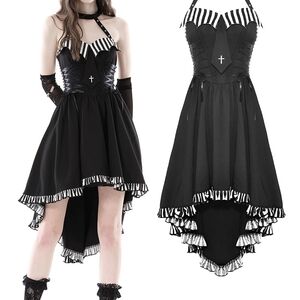 Black and White Ruffled High-Low Halter Dress
